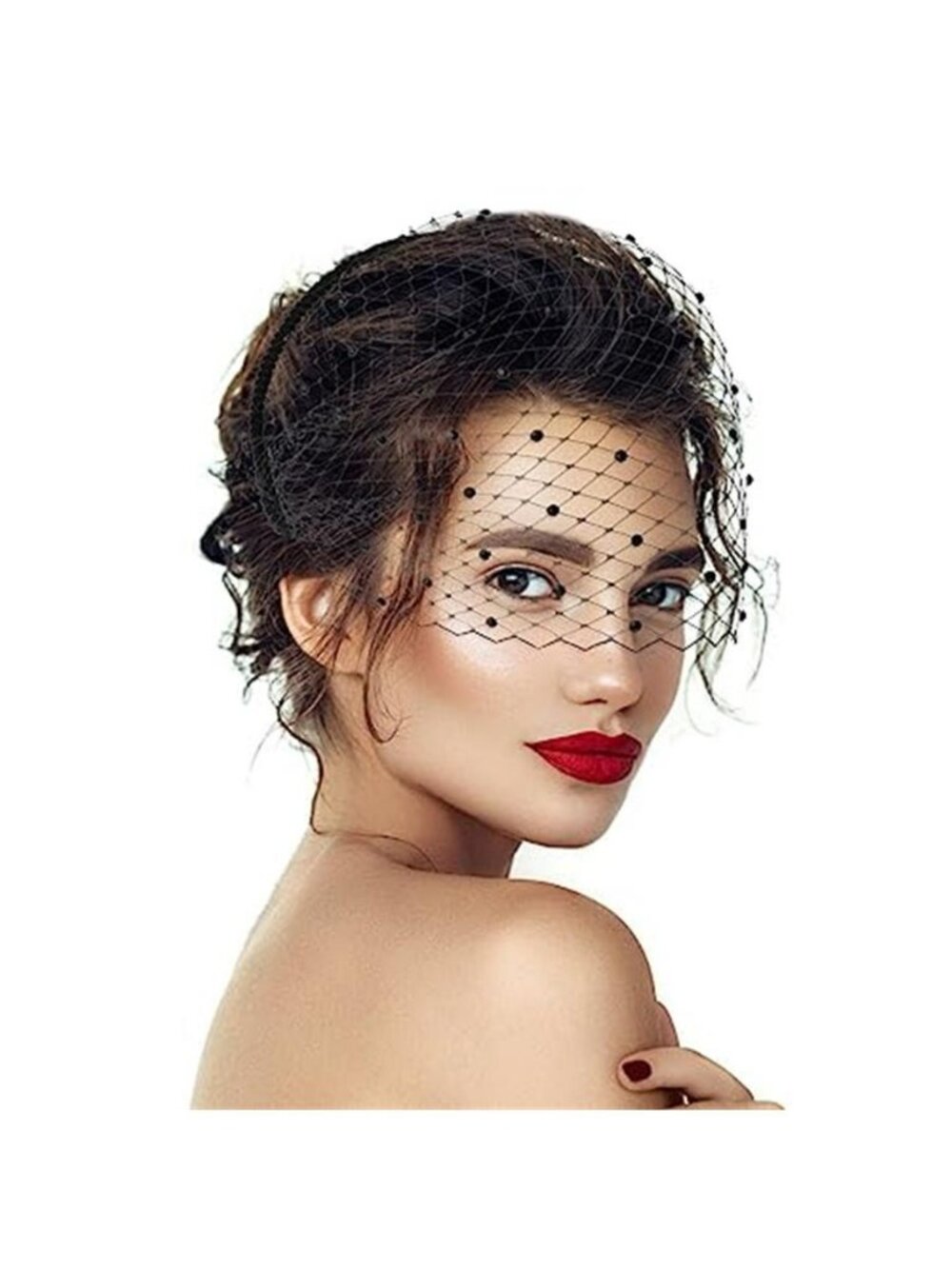 Lusofie Black Mesh Veil Headband 1920s Headpiece for Women Bridal Wedding Tea
